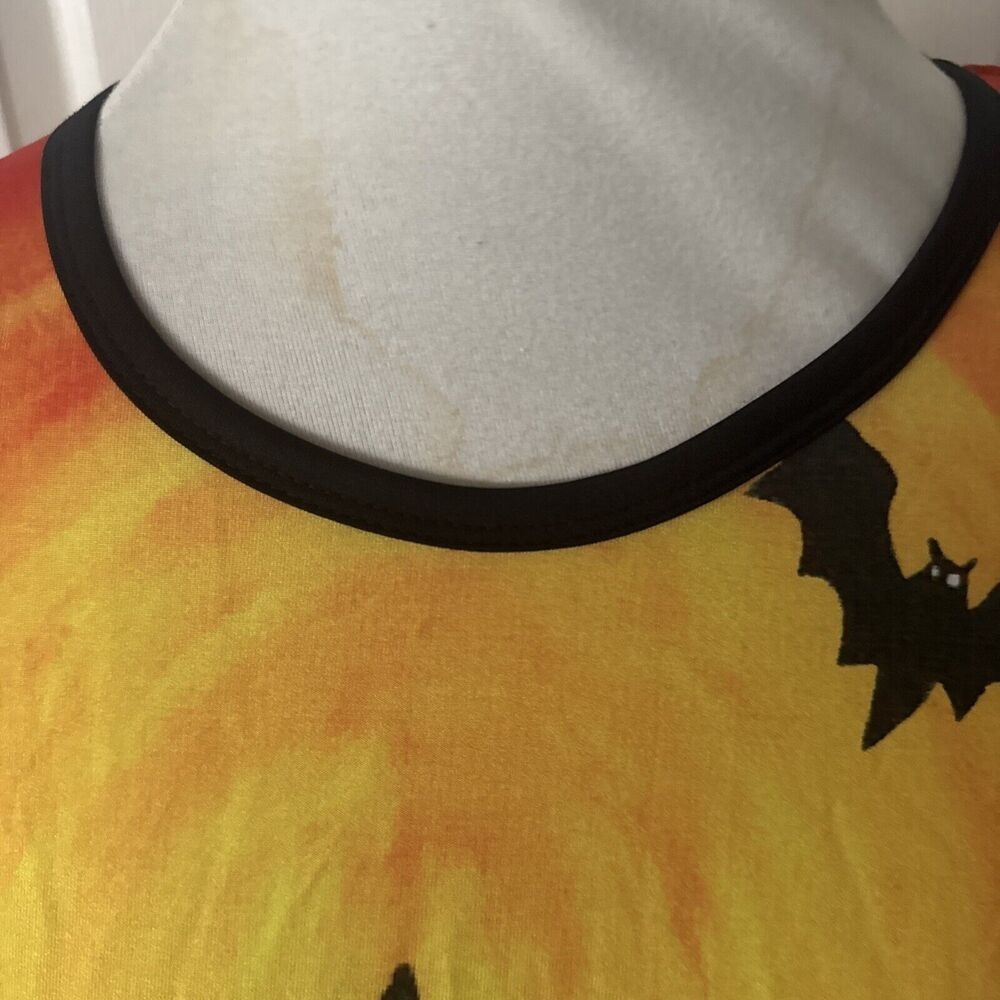 Serengeti Womens Halloween Top Sz Medium Cat Bat Holiday Orange Stretch Festive - Picture 2 of 9